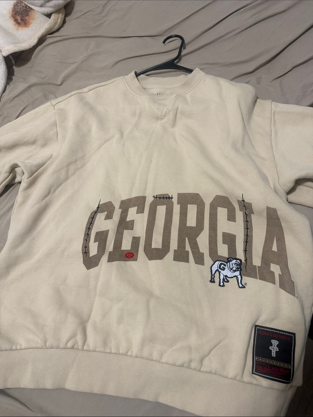 Mitchell & Ness Georgia Crewneck Sweatshirt - Cream & Brown Cactus jack